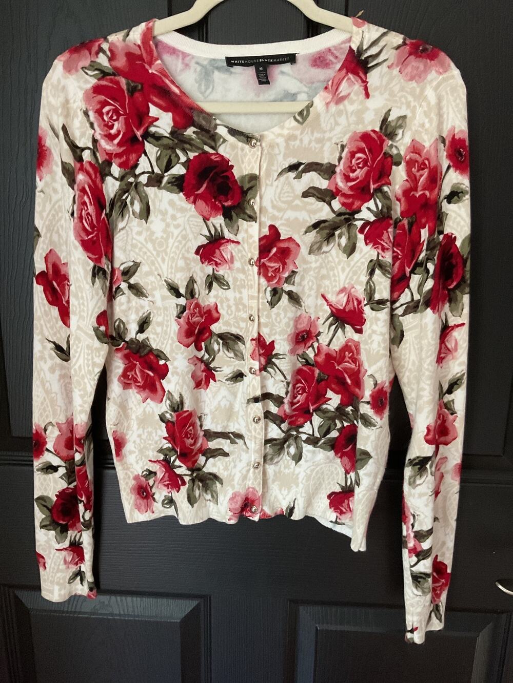 White House/Black Market - Floral Long Sleeve Cardigan - M
